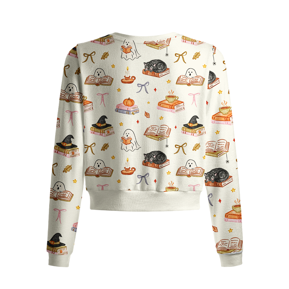 Pagewings Ghosts Love Reading Crew Neck Cardigan Sweaters