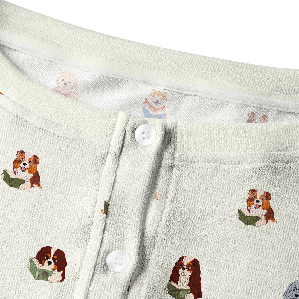 Pagewings Dog Book Lover Crew Neck Cardigan Sweaters