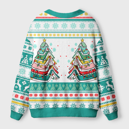 Pagewings Books Of The Christmas Tree Light Knit Unisex Cardigan Sweaters