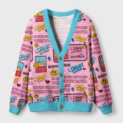 Pagewings Library Card Light Knit Unisex Cardigan Sweaters