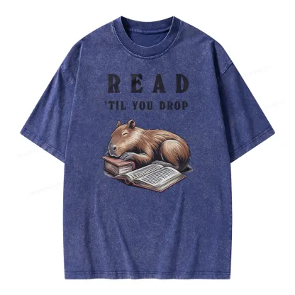 Pagewings Cute Sleeping Capybara & Books Read Unisex Washed T-shirt