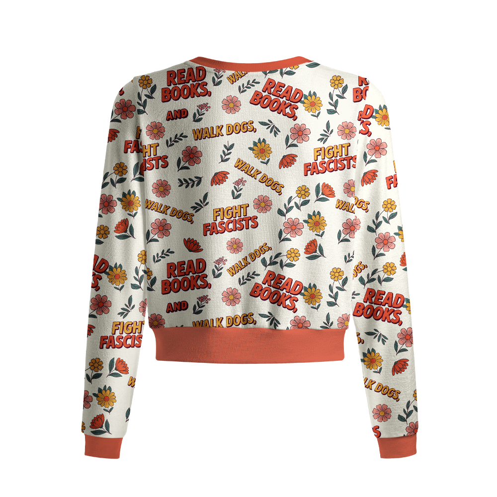 Pagewings Read Books Walk Dogs and Fight Fascists Crew Neck Cardigan Sweaters