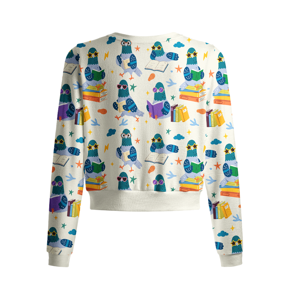 Pagewings Librarian Pigeon Crew Neck Cardigan Sweaters