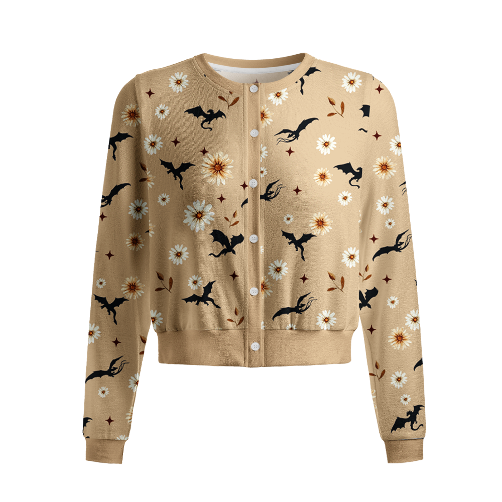 Pagewings Book Dragon Crew Neck Cardigan Sweaters