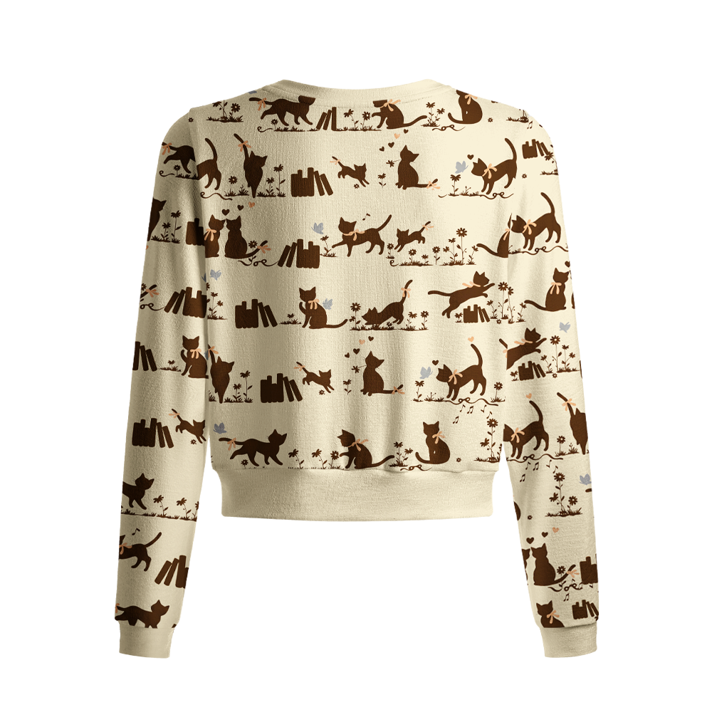 Pagewings Cat Book Lover Crew Neck Cardigan Sweaters