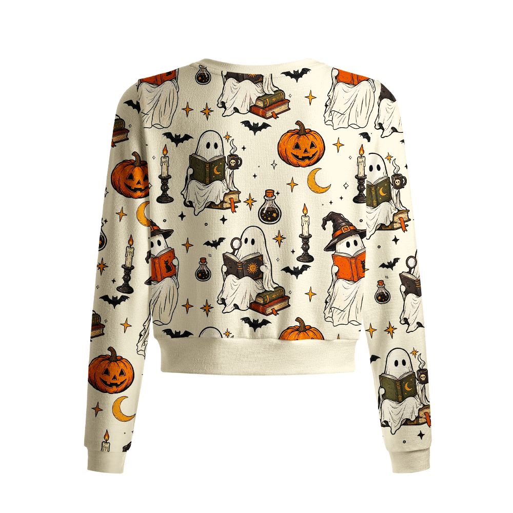 Pagewings Ghosts Love Reading Crew Neck Cardigan Sweaters