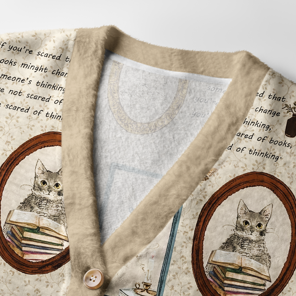 Pagewings Cats And Reading Light Knit Unisex Cardigan Sweaters