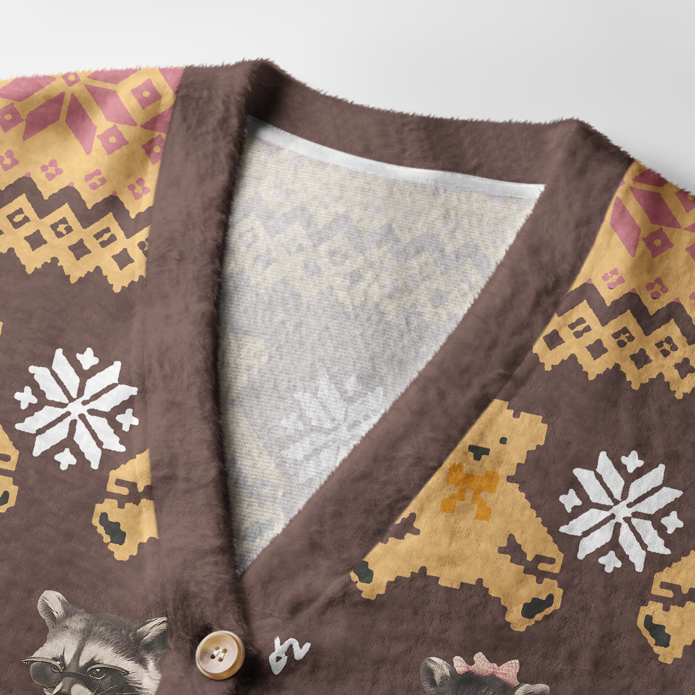 Pagewings Just A Raccoon Who Loves Reading Light Knit Unisex Cardigan Sweaters
