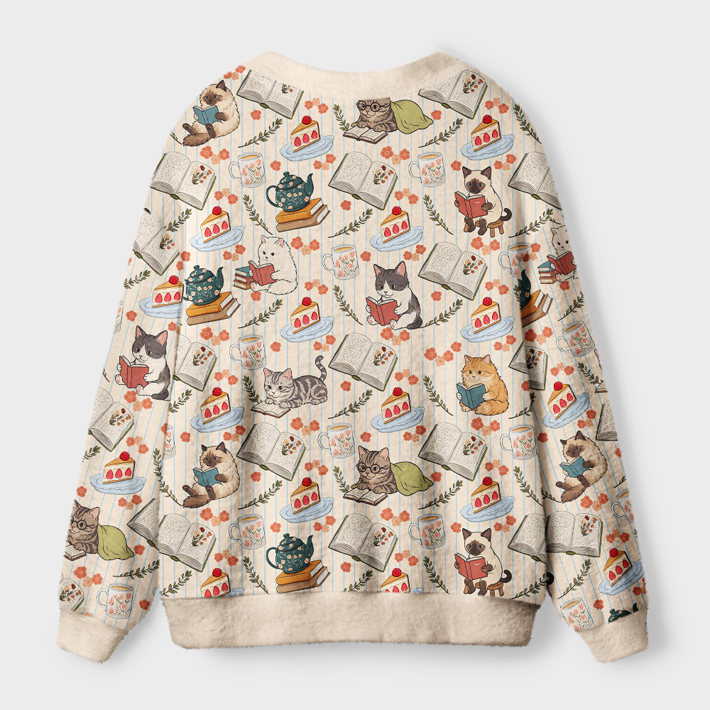 Pagewings Cat Book Lover Light Knit Unisex Cardigan Sweaters