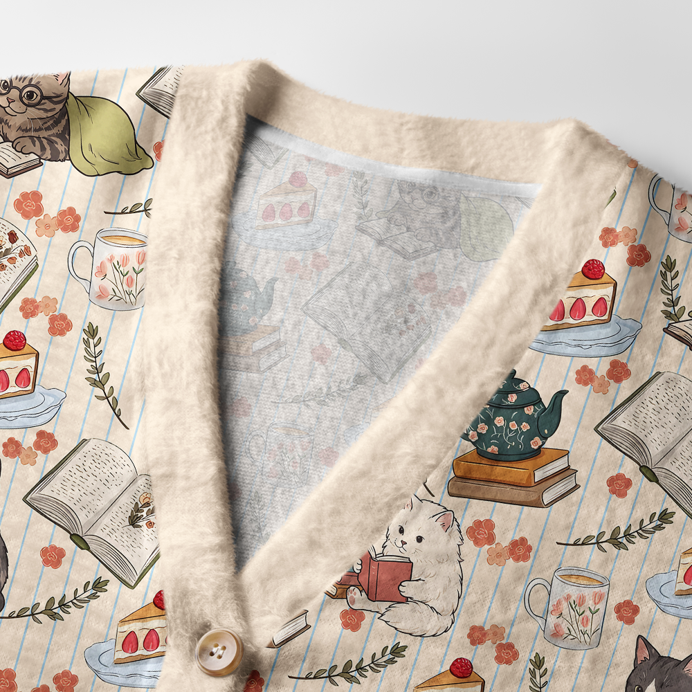 Pagewings Cat Book Lover Light Knit Unisex Cardigan Sweaters