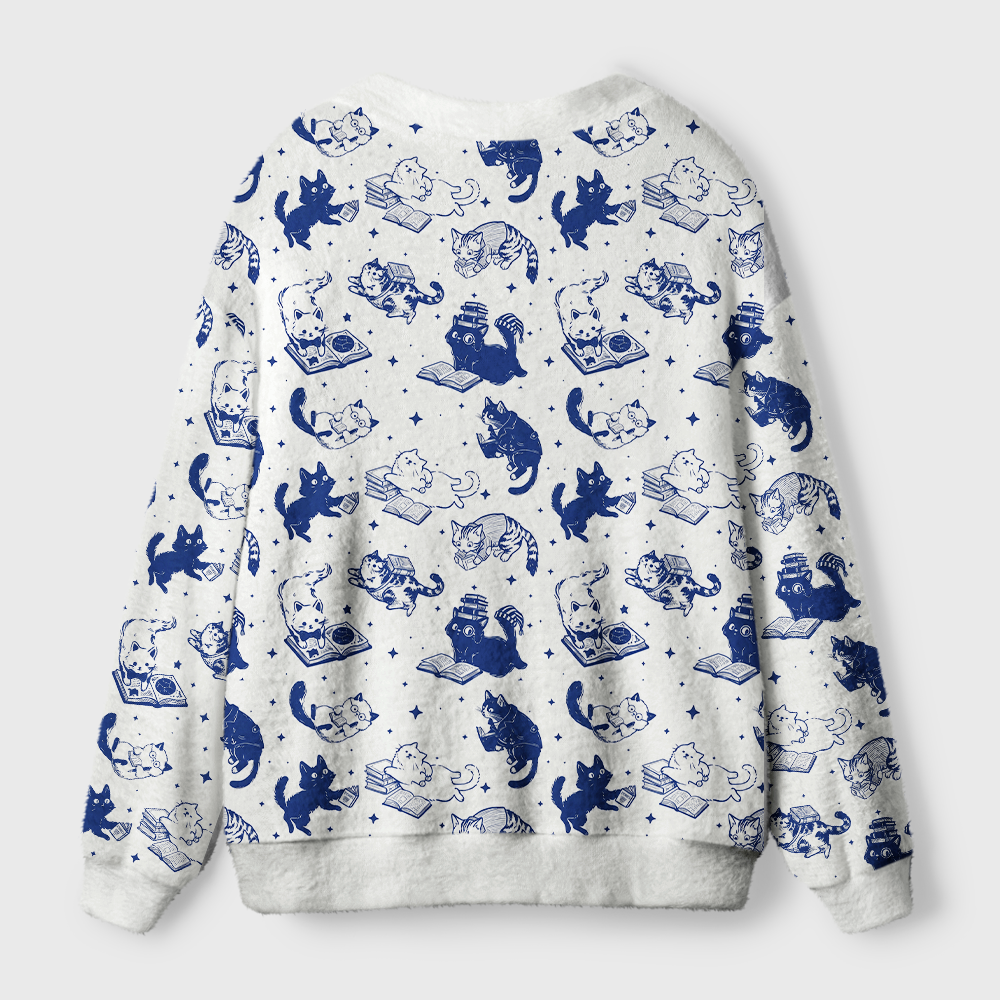 Pagewings Cat Book Lover Light Knit Unisex Cardigan Sweaters
