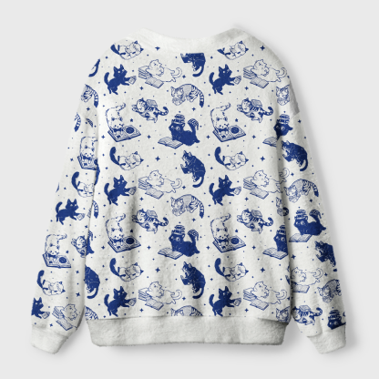 Pagewings Cat Book Lover Light Knit Unisex Cardigan Sweaters