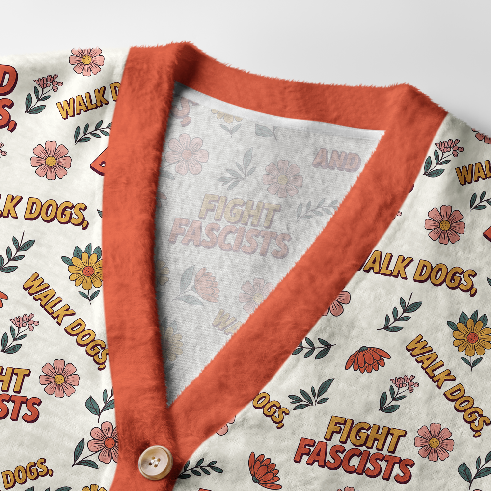 Pagewings Read Books Walk Dogs and Fight Fascists Light Knit Unisex Cardigan Sweaters