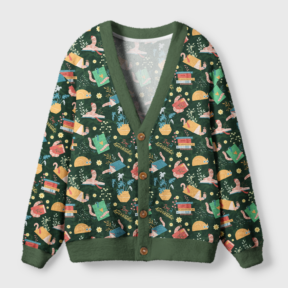 Pagewings I'm A Bookaholic Light Knit Unisex Cardigan Sweaters