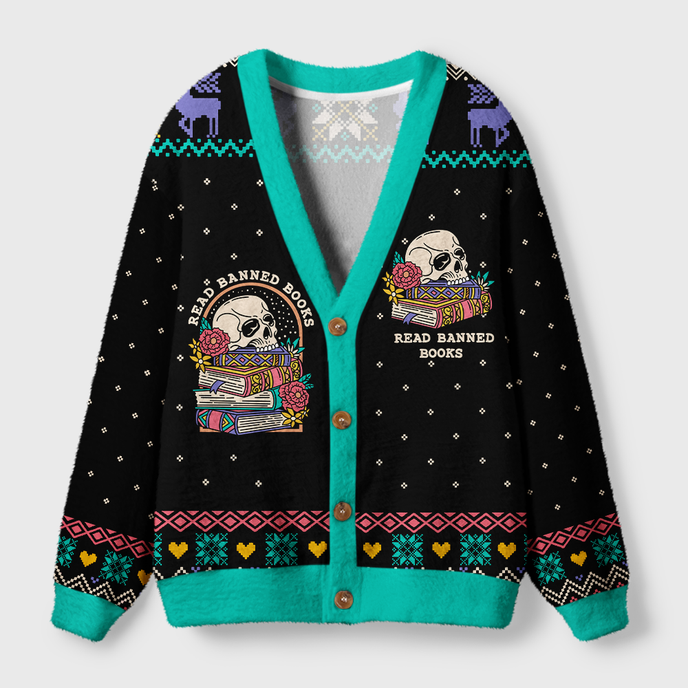 Pagewings Read Banned Books Light Knit Unisex Cardigan Sweaters