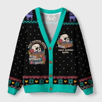 Pagewings Read Banned Books Light Knit Unisex Cardigan Sweaters