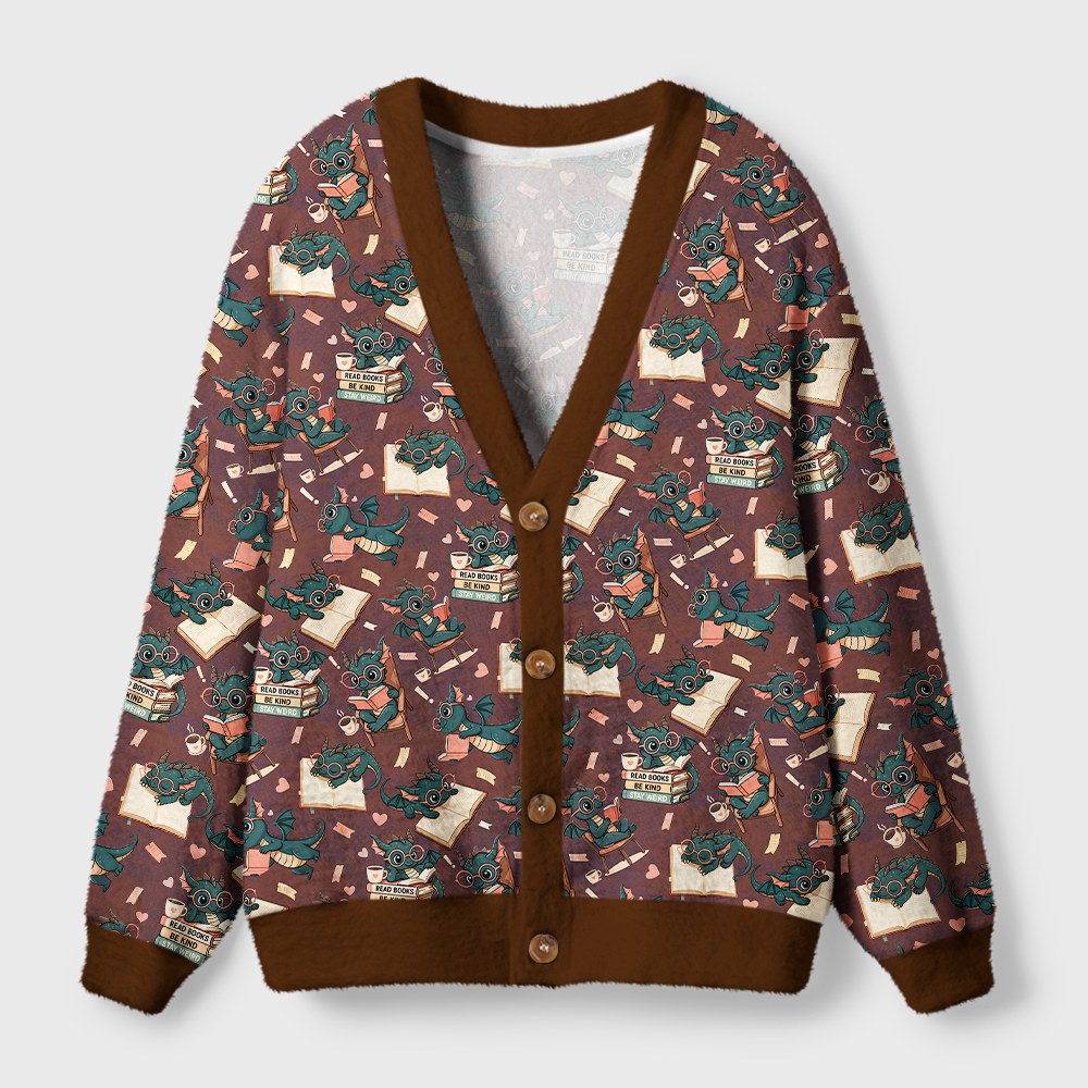 Pagewings Book Dragon Light Knit Unisex Cardigan Sweaters