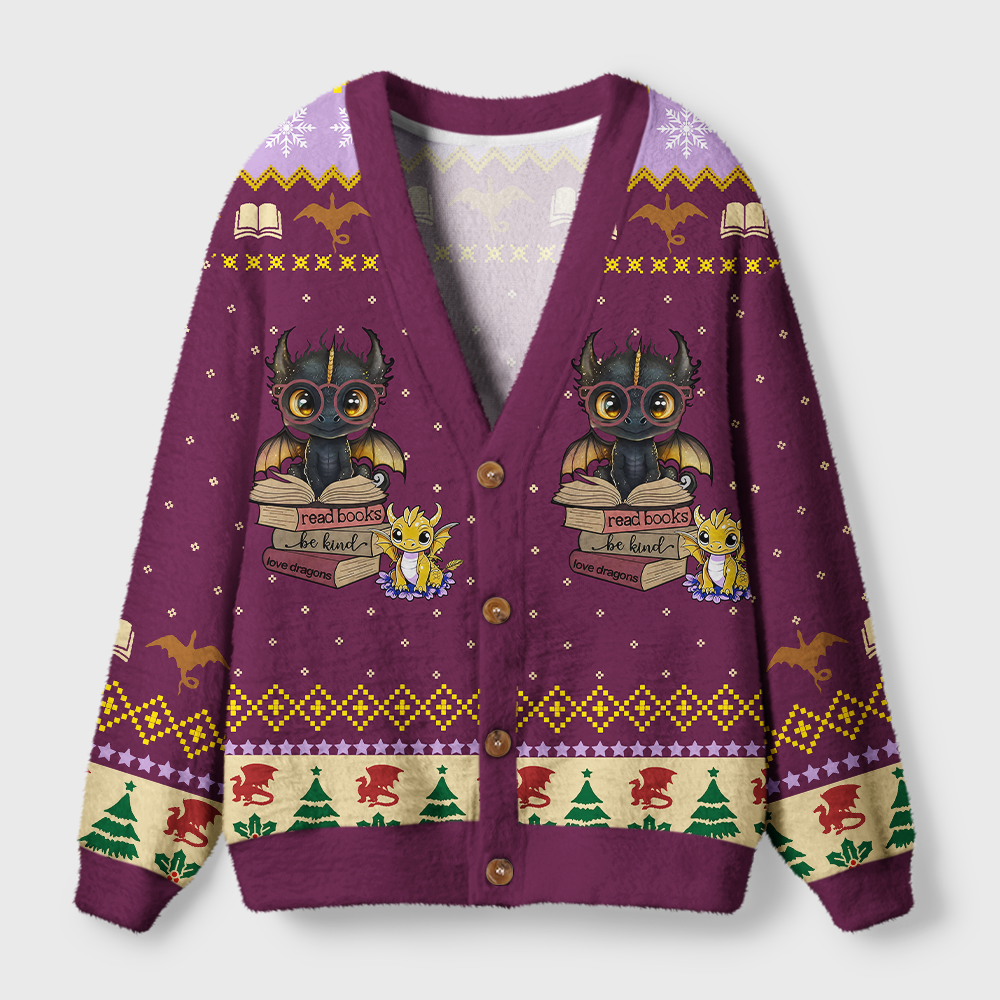 Pagewings Read Books Be Kind Love Dragons Light Knit Unisex Cardigan Sweaters