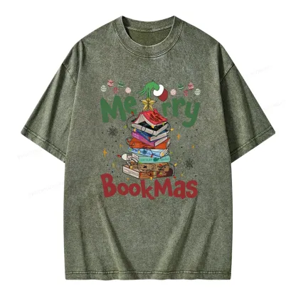 Pagewings Merry Bookmas Unisex Washed T-shirt
