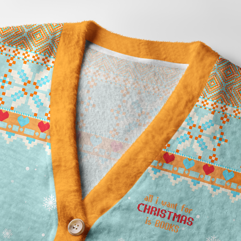 Pagewings I Want For Christmas Is Books Light Knit Unisex Cardigan Sweaters