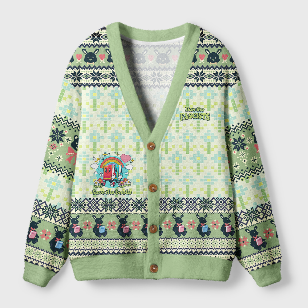 Pagewings Ban The Fascists Save The Books Light Knit Unisex Cardigan Sweaters