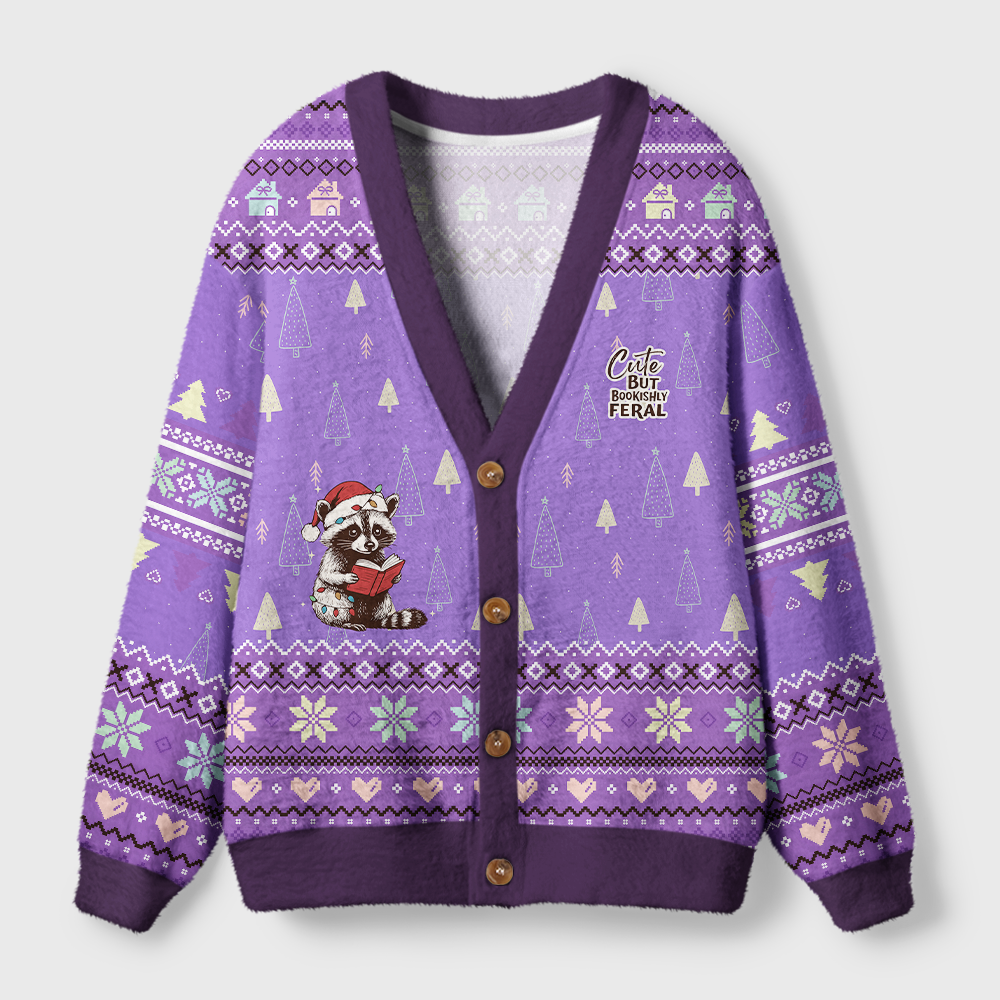 Pagewings Cute But Bookishly Feral Light Knit Unisex Cardigan Sweaters