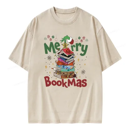 Pagewings Merry Bookmas Unisex Washed T-shirt