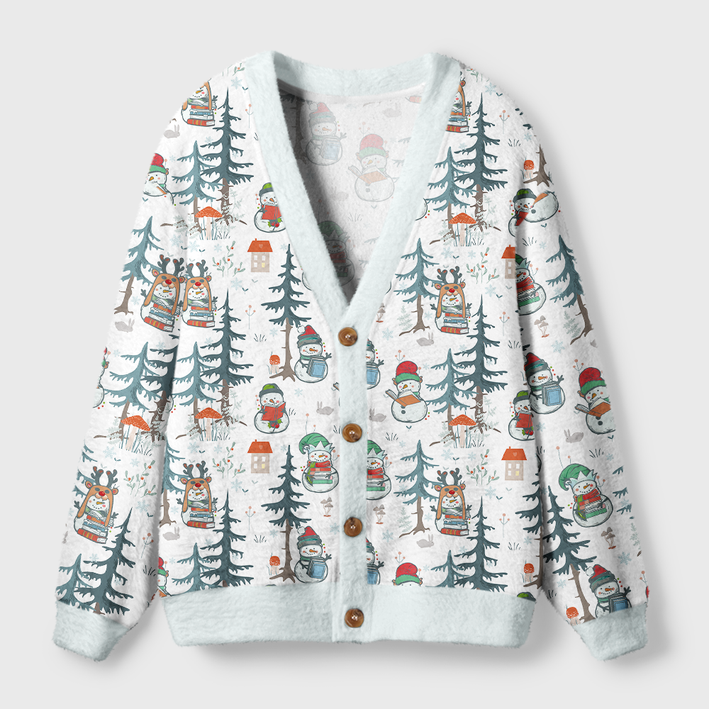 Pagewings  Winter Snowman Light Knit Unisex Cardigan Sweaters