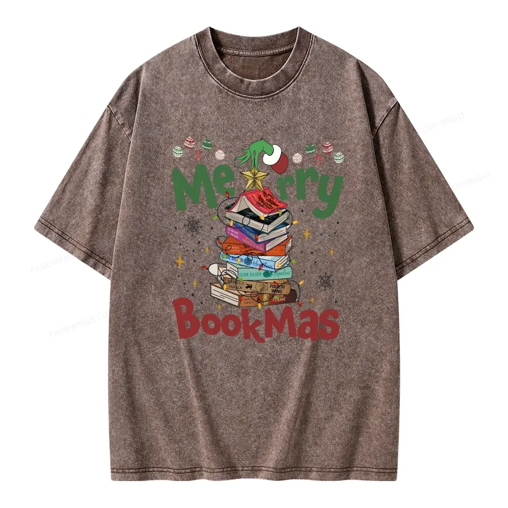 Pagewings Merry Bookmas Unisex Washed T-shirt