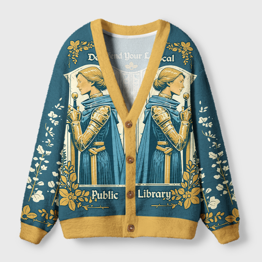 Pagewings Defend Local Public Library Light Knit Unisex Cardigan Sweaters