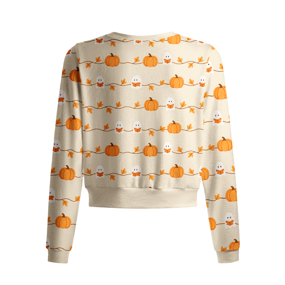 Pagewings Ghosts Love Reading Crew Neck Cardigan Sweaters