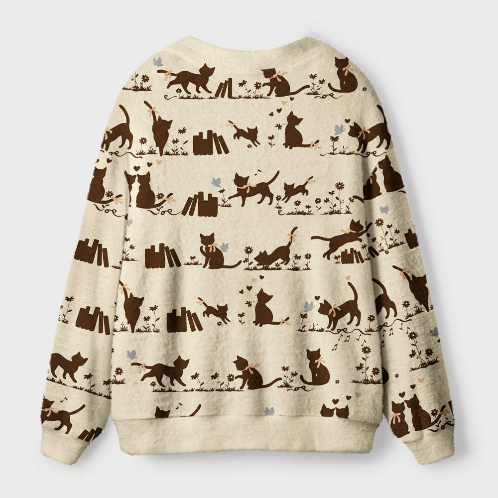 Pagewings Cat Book Lover Light Knit Unisex Cardigan Sweaters