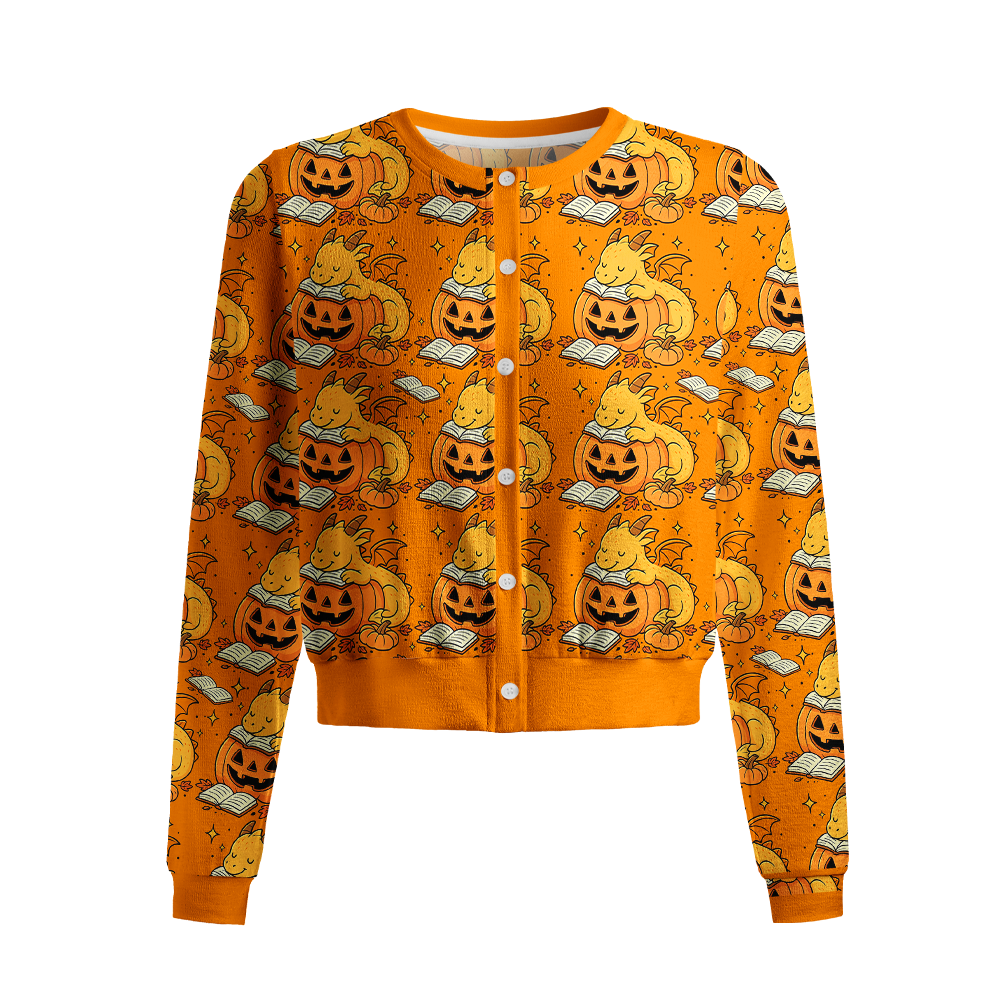 Pagewings Halloween Bookish Crew Neck Cardigan Sweaters
