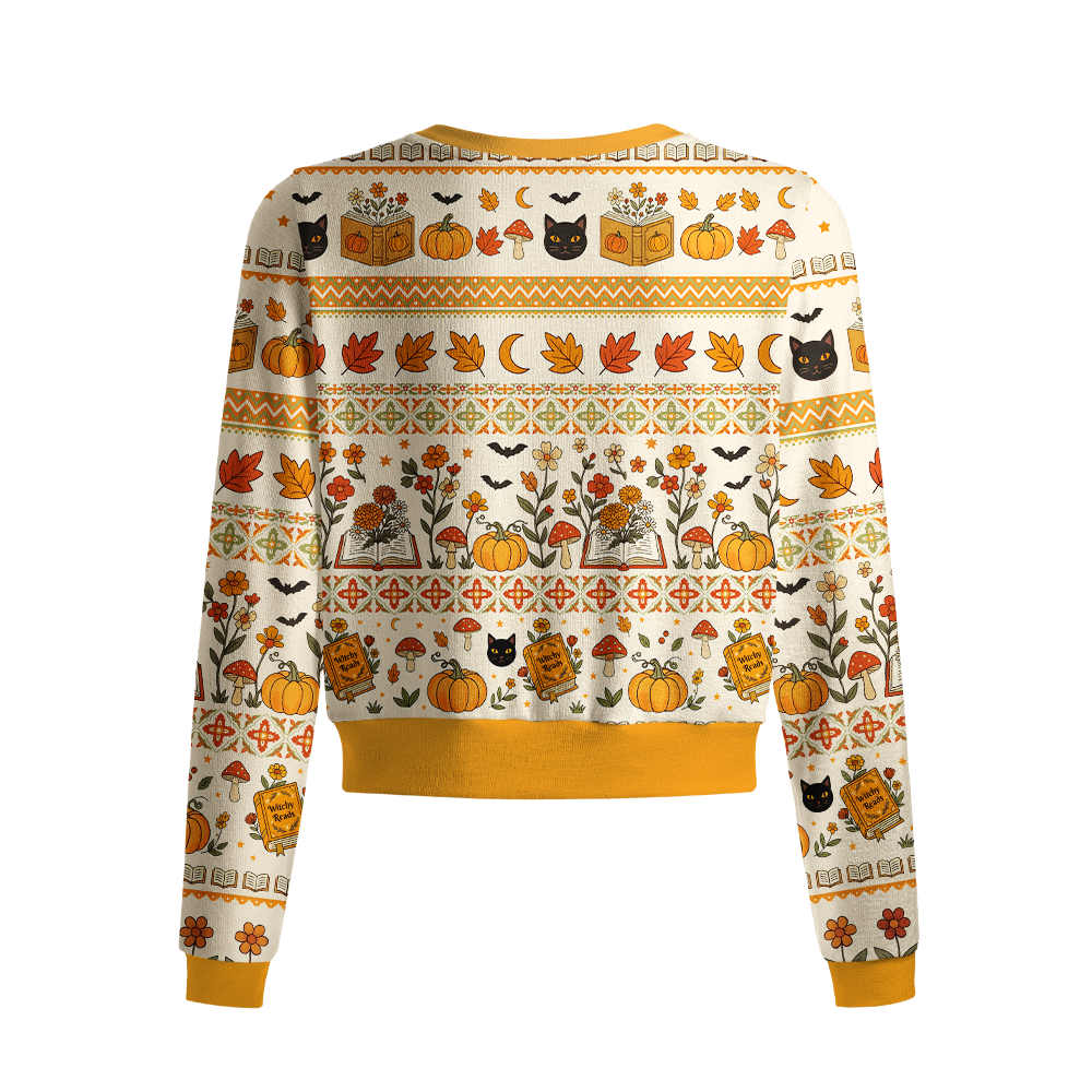 Pagewings Halloween Bookish Crew Neck Cardigan Sweaters