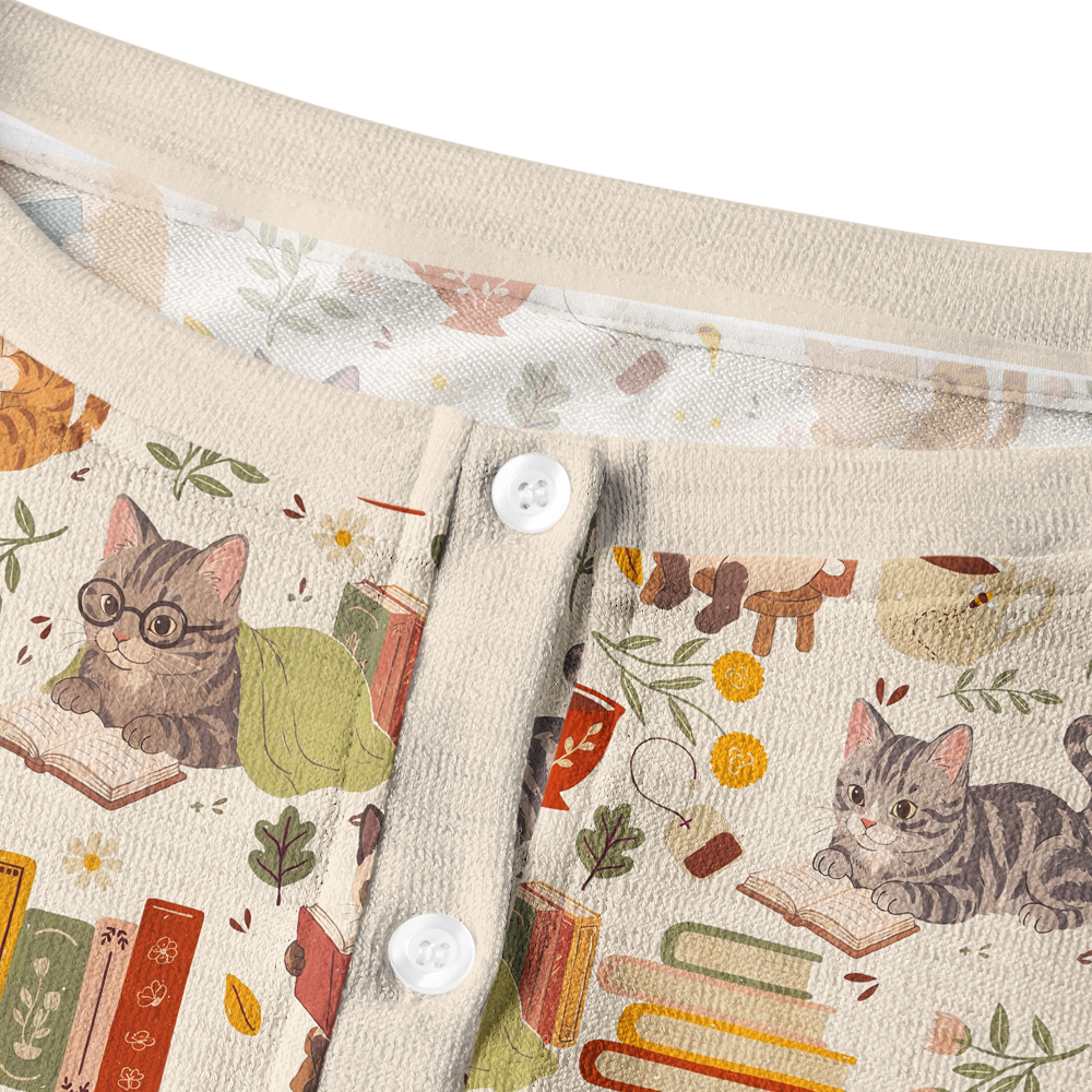Pagewings Reading Cat Crew Neck Cardigan Sweaters