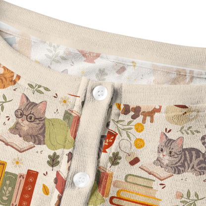 Pagewings Reading Cat Crew Neck Cardigan Sweaters