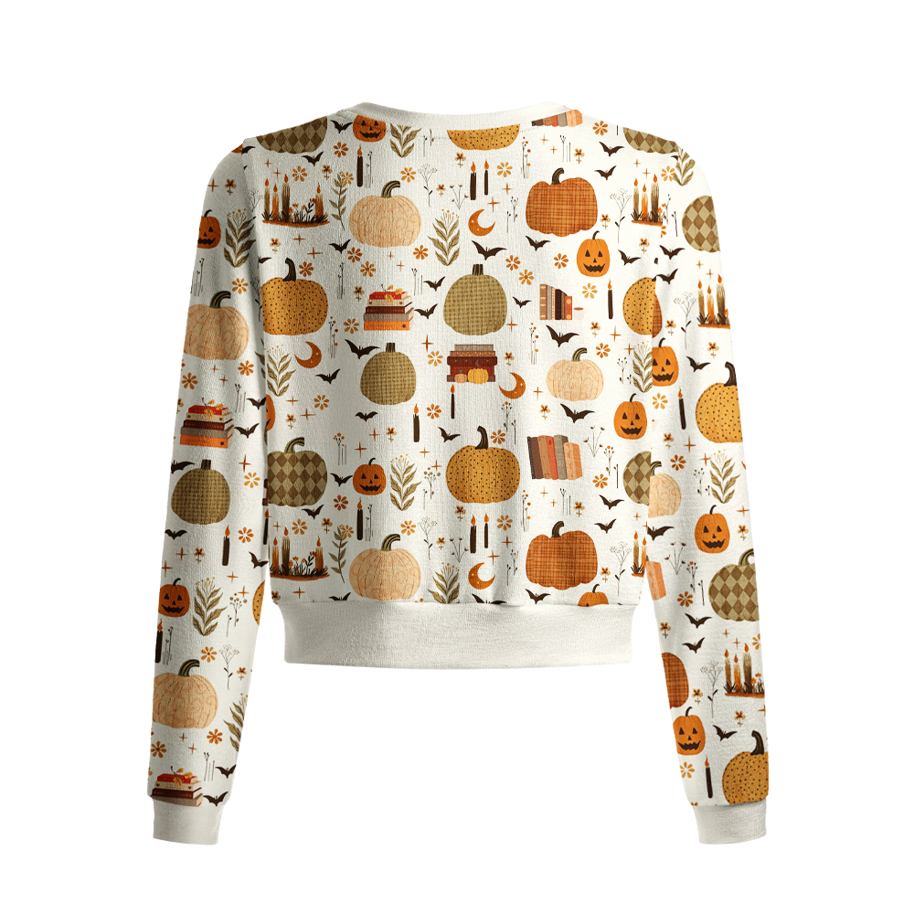Pagewings Book Pumpkin Crew Neck Cardigan Sweaters
