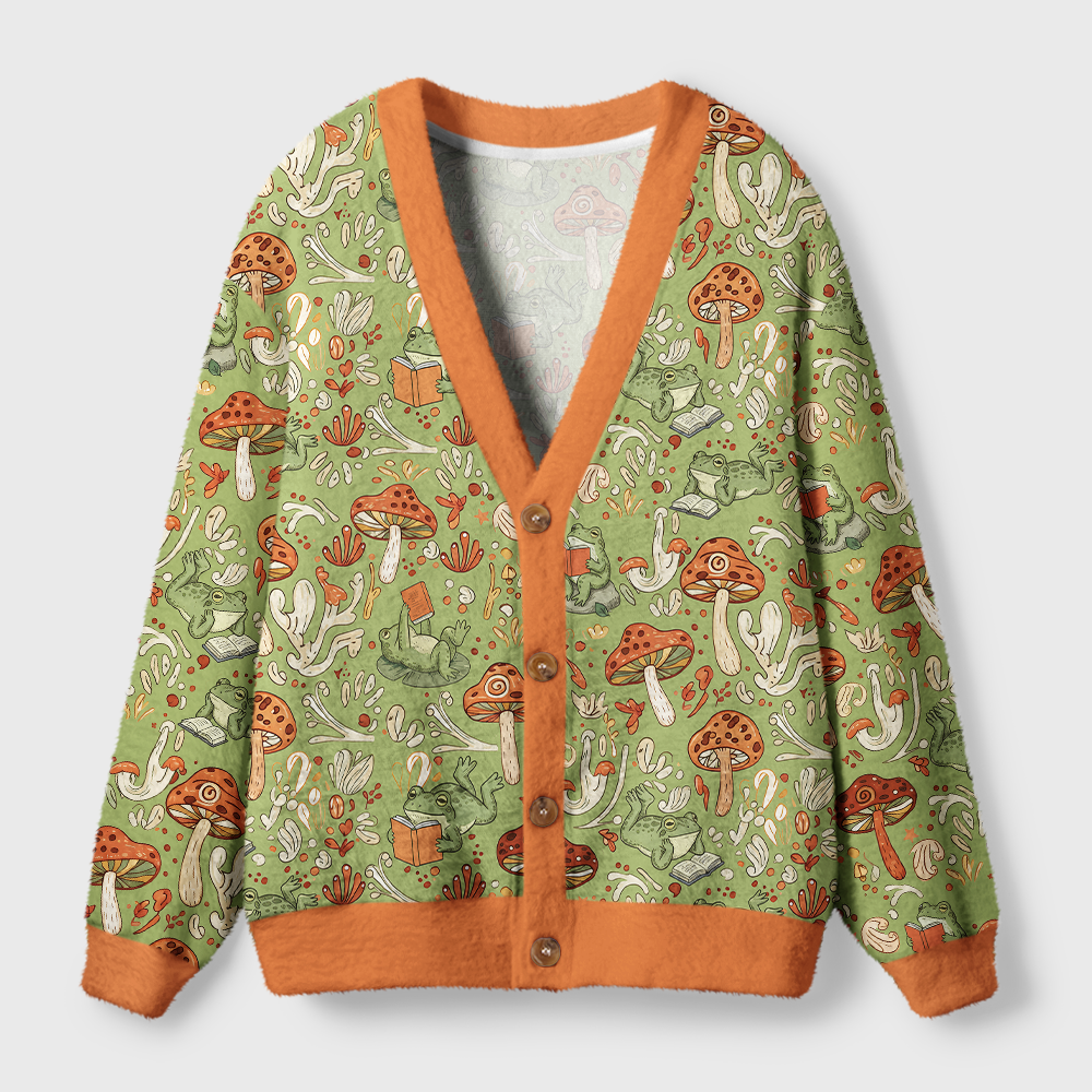 Pagewings Frog Reading Light Knit Unisex Cardigan Sweaters