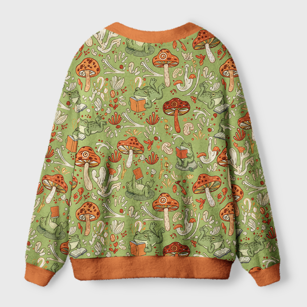 Pagewings Frog Reading Light Knit Unisex Cardigan Sweaters