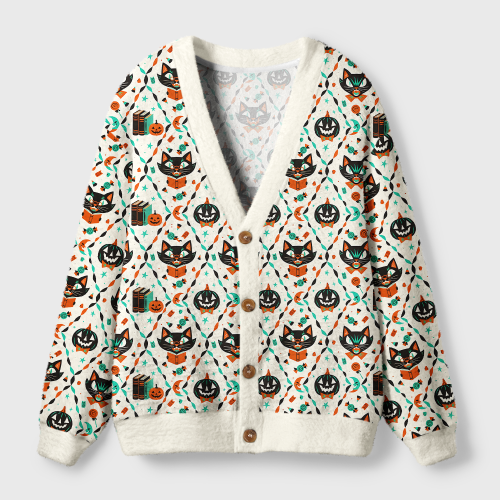 Pagewings Halloween Bookish Light Knit Unisex Cardigan Sweaters