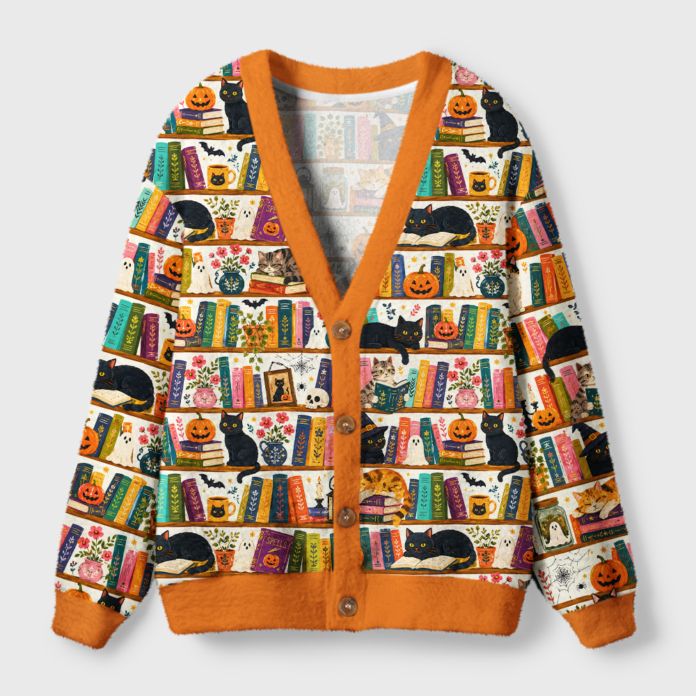 Pagewings Halloween Bookish Light Knit Unisex Cardigan Sweaters