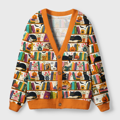 Pagewings Halloween Bookish Light Knit Unisex Cardigan Sweaters