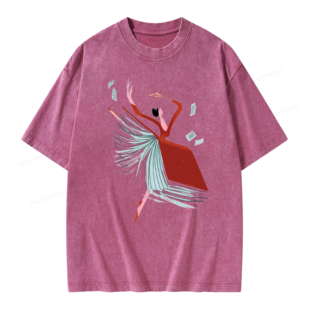 Pagewings Girl Dancing Pages Unisex Washed T-shirt