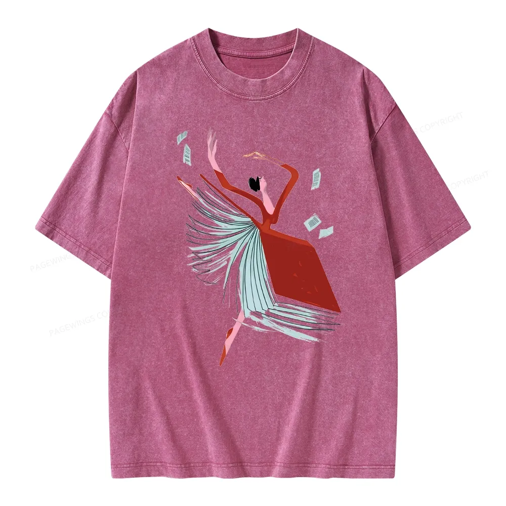 Pagewings Girl Dancing Pages Unisex Washed T-shirt