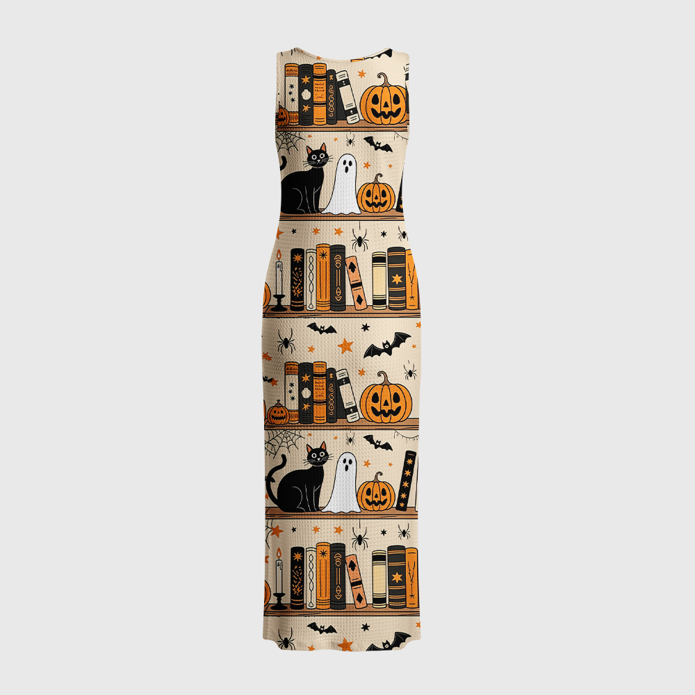 Pagewings Halloween Fall Bookworm Reading Crochet Maxi Dress