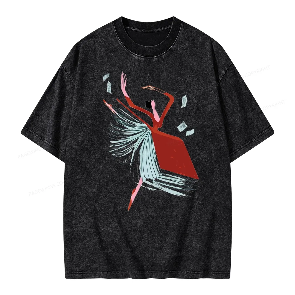 Pagewings Girl Dancing Pages Unisex Washed T-shirt