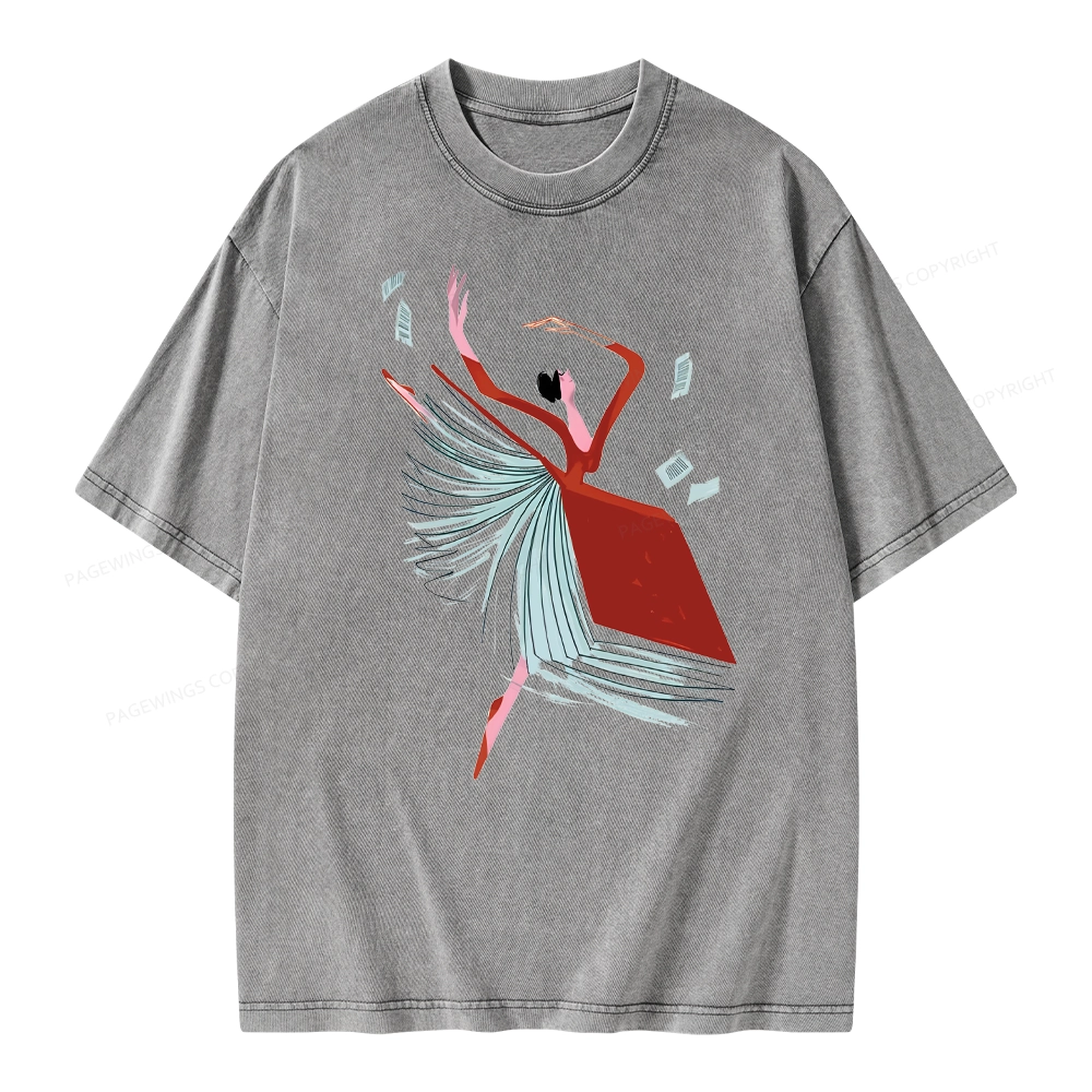 Pagewings Girl Dancing Pages Unisex Washed T-shirt