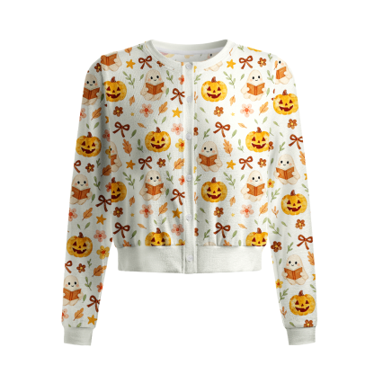 Pagewings Ghosts Love Reading Crew Neck Cardigan Sweaters