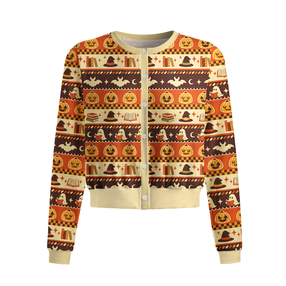 Pagewings Halloween Bookish Crew Neck Cardigan Sweaters