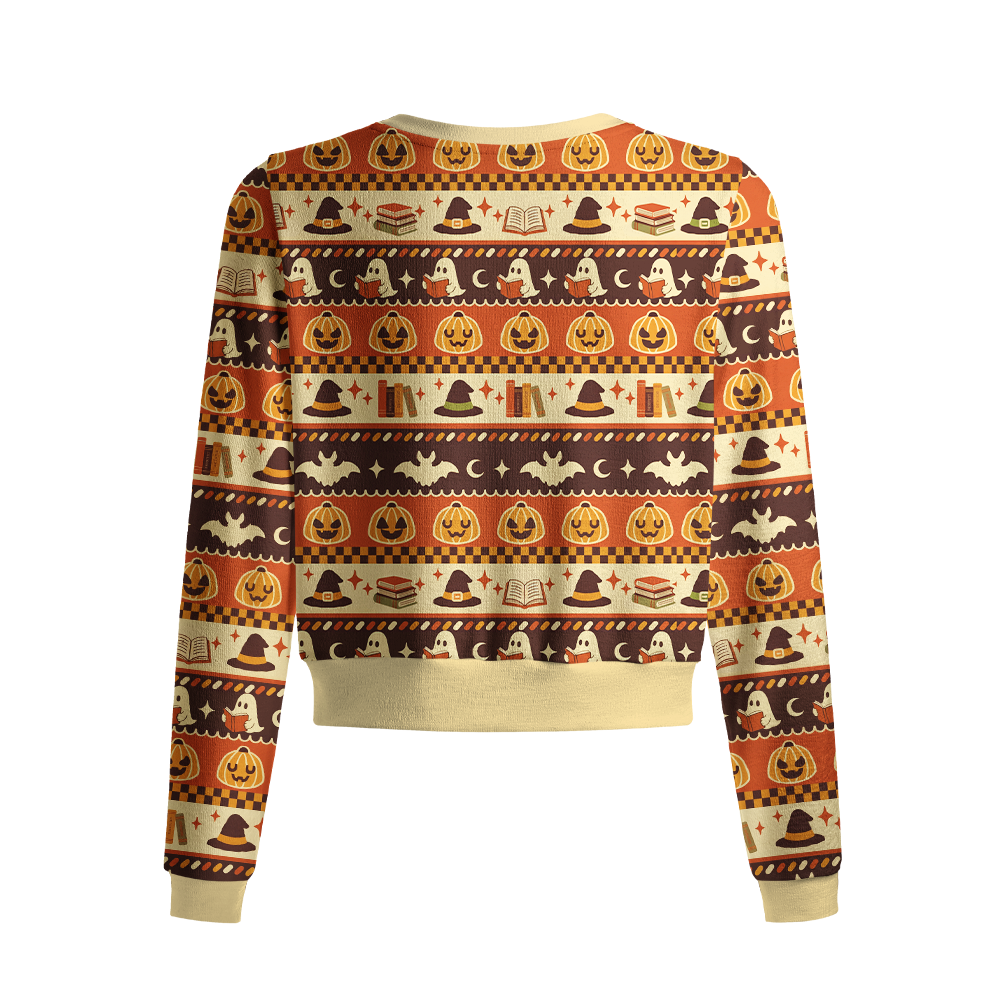 Pagewings Halloween Bookish Crew Neck Cardigan Sweaters